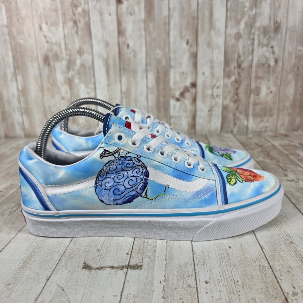 Vans Old Skool One Piece Devil Fruit Custom Sky Blue Anime‎ Shoes Women US 9.5